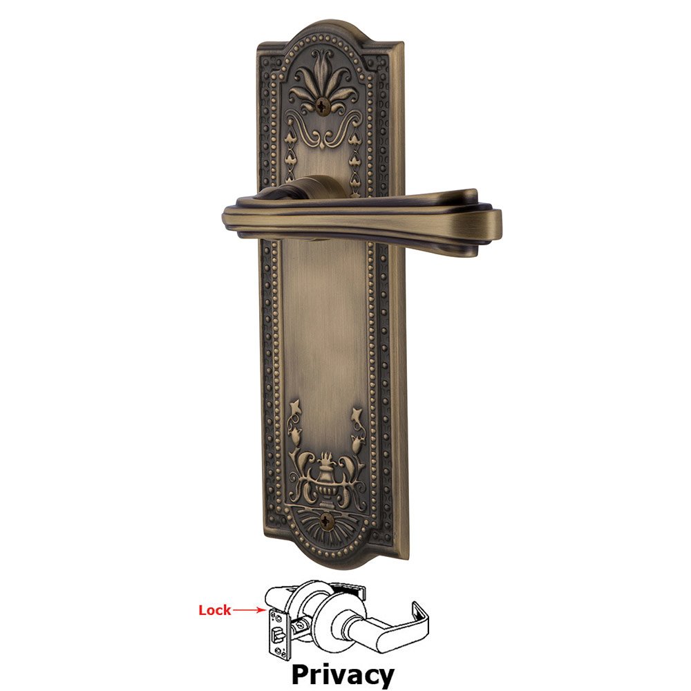 Meadows Plate Privacy Fleur Lever in Antique Brass