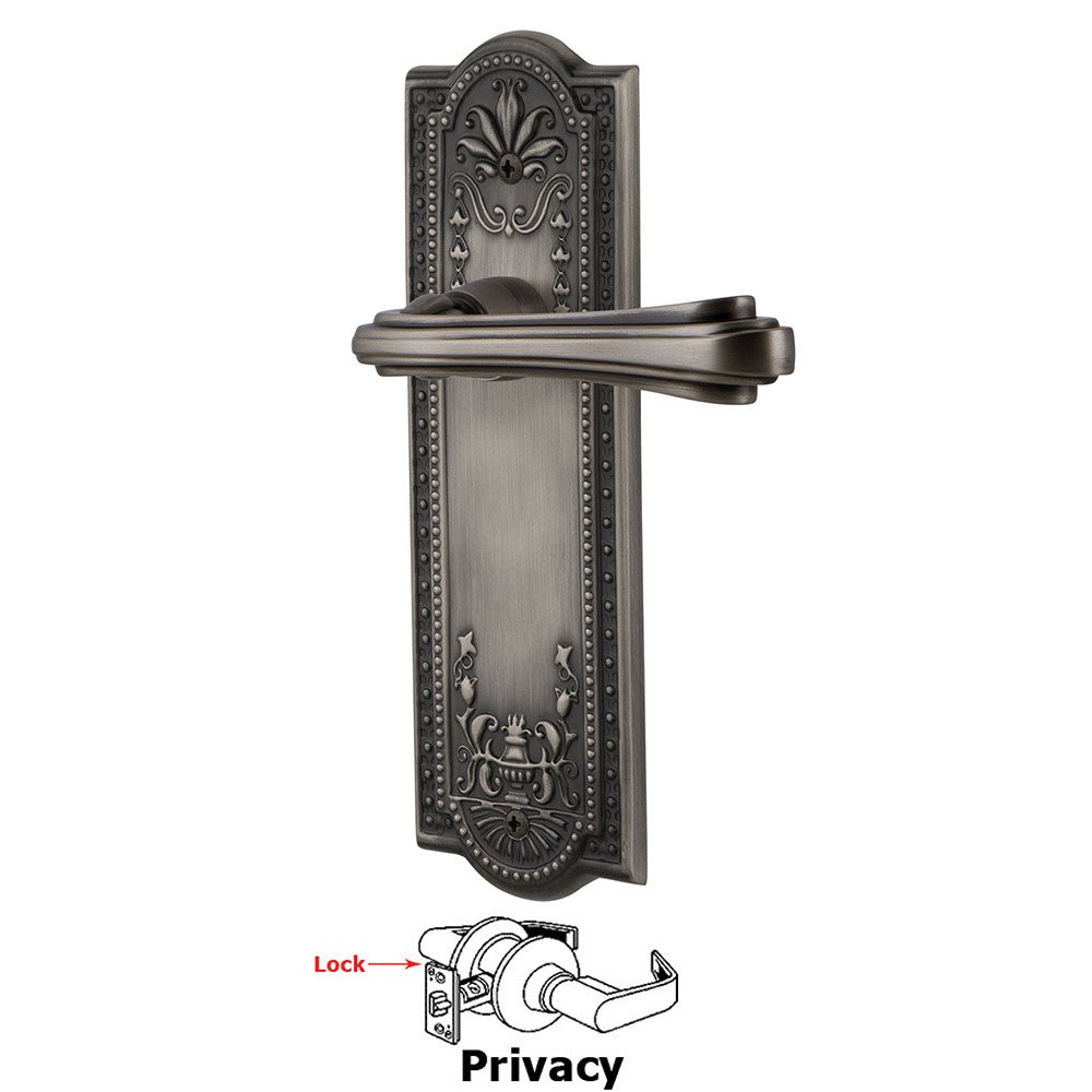 Meadows Plate Privacy Fleur Lever in Antique Pewter