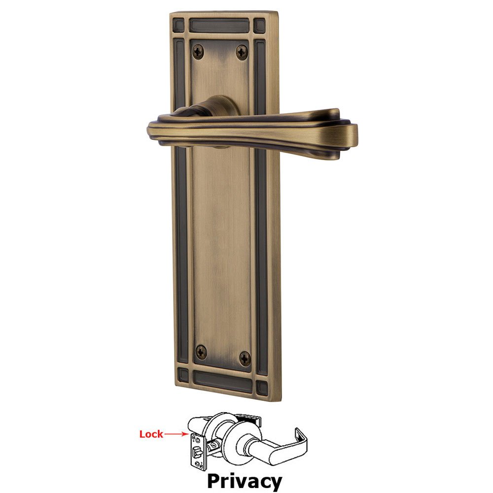 Mission Plate Privacy Fleur Lever in Antique Brass