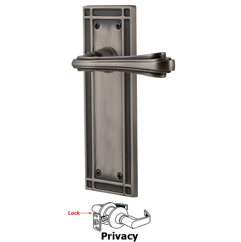 Mission Plate Privacy Fleur Lever in Antique Pewter