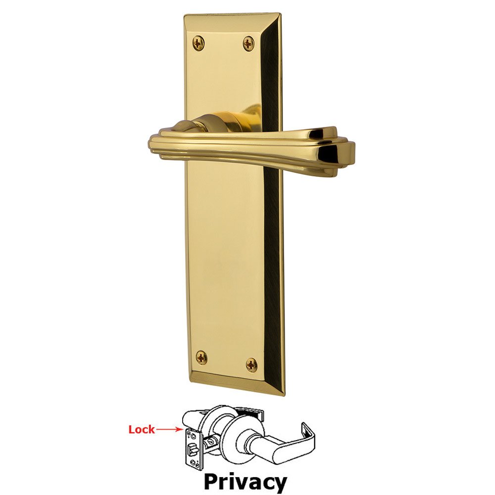 New York Plate Privacy Fleur Lever in Unlacquered Brass