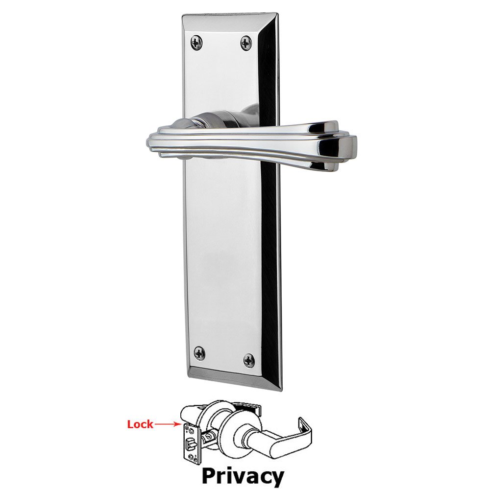 New York Plate Privacy Fleur Lever in Bright Chrome