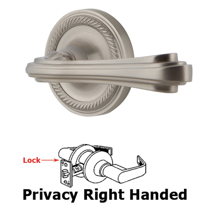 Rope Rose Privacy Right Handed Fleur Lever in Satin Nickel