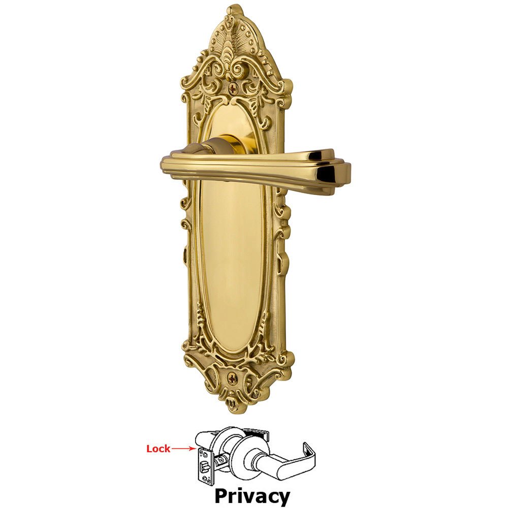 Victorian Plate Privacy Fleur Lever in Polished Brass