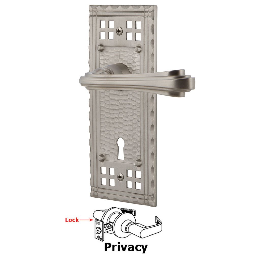Craftsman Plate Privacy with Keyhole and  Fleur Lever in Satin Nickel