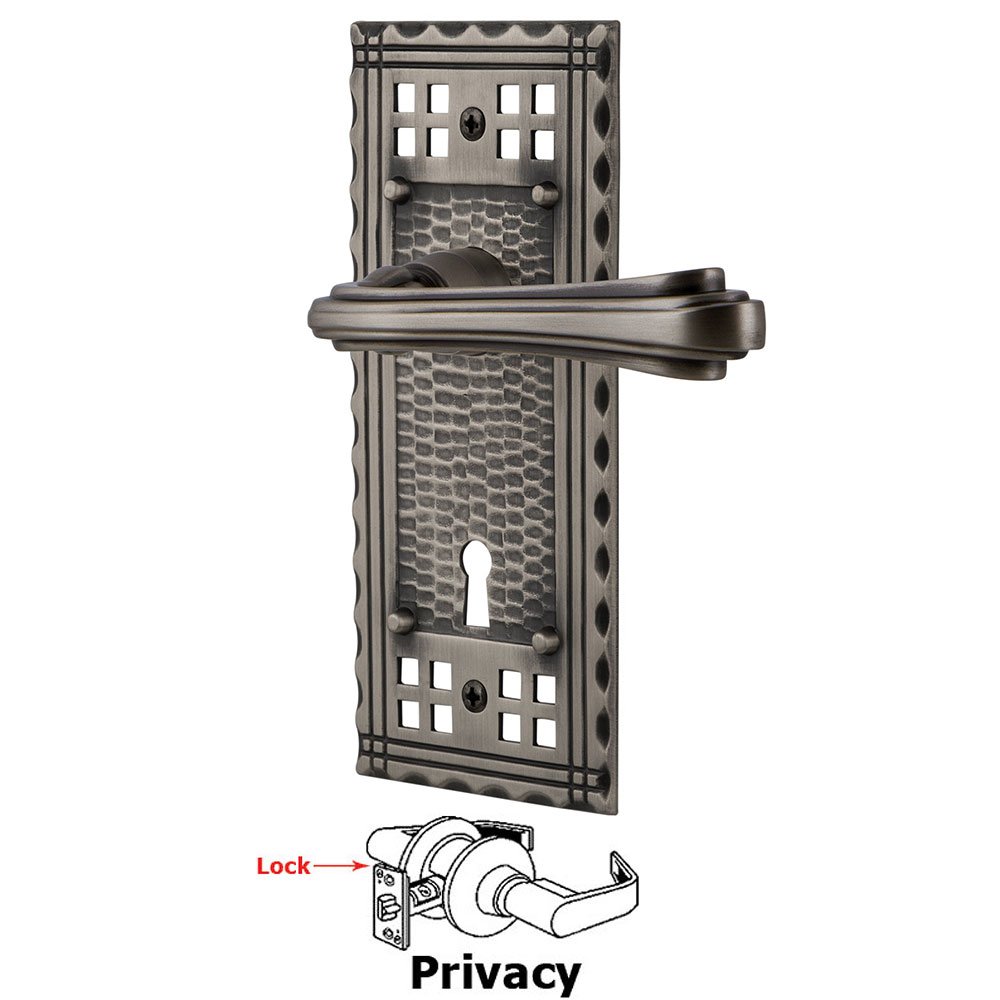 Craftsman Plate Privacy with Keyhole and  Fleur Lever in Antique Pewter