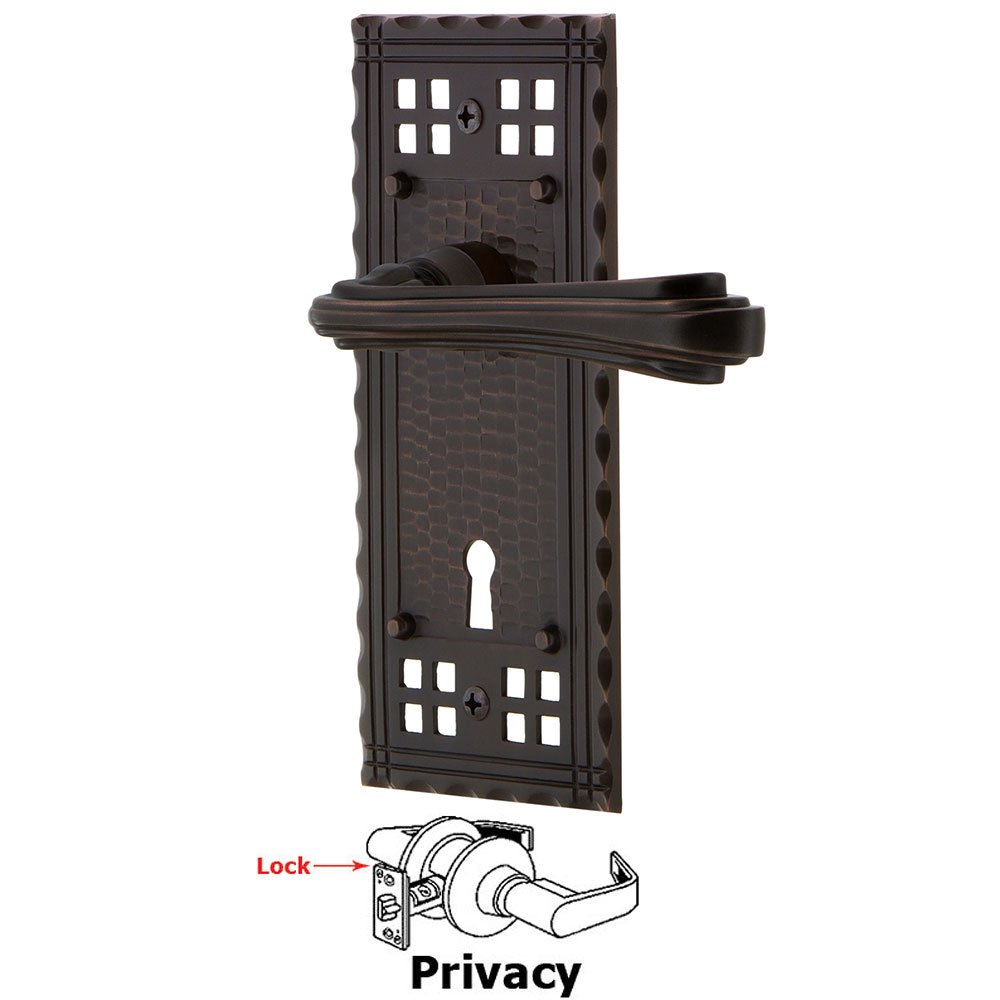 Craftsman Plate Privacy with Keyhole and  Fleur Lever in Timeless Bronze