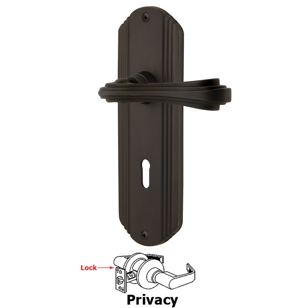 Deco Plate Privacy with Keyhole and  Fleur Lever in Oil-Rubbed Bronze