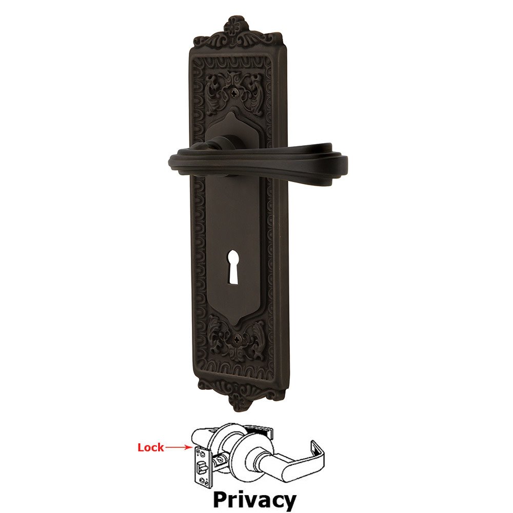 Egg & Dart Plate Privacy with Keyhole and  Fleur Lever in Oil-Rubbed Bronze