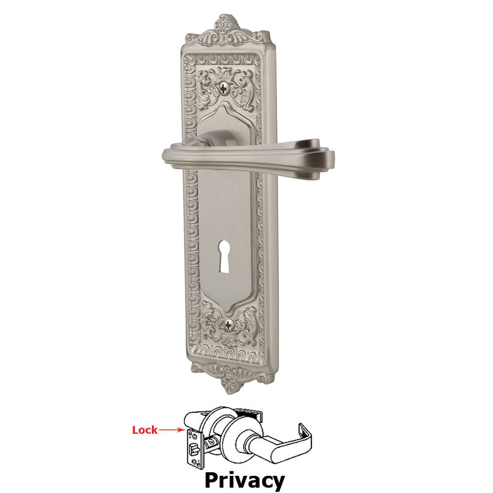 Egg & Dart Plate Privacy with Keyhole and  Fleur Lever in Satin Nickel