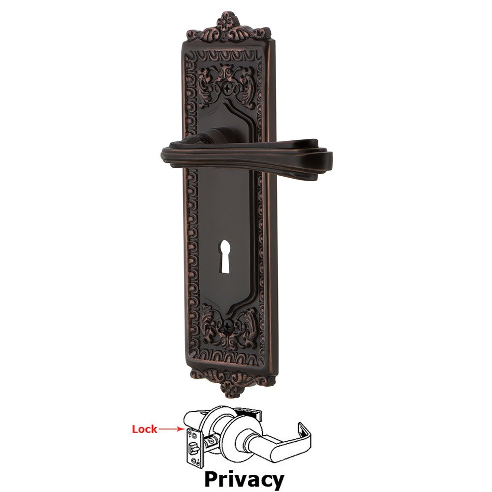 Egg & Dart Plate Privacy with Keyhole and  Fleur Lever in Timeless Bronze