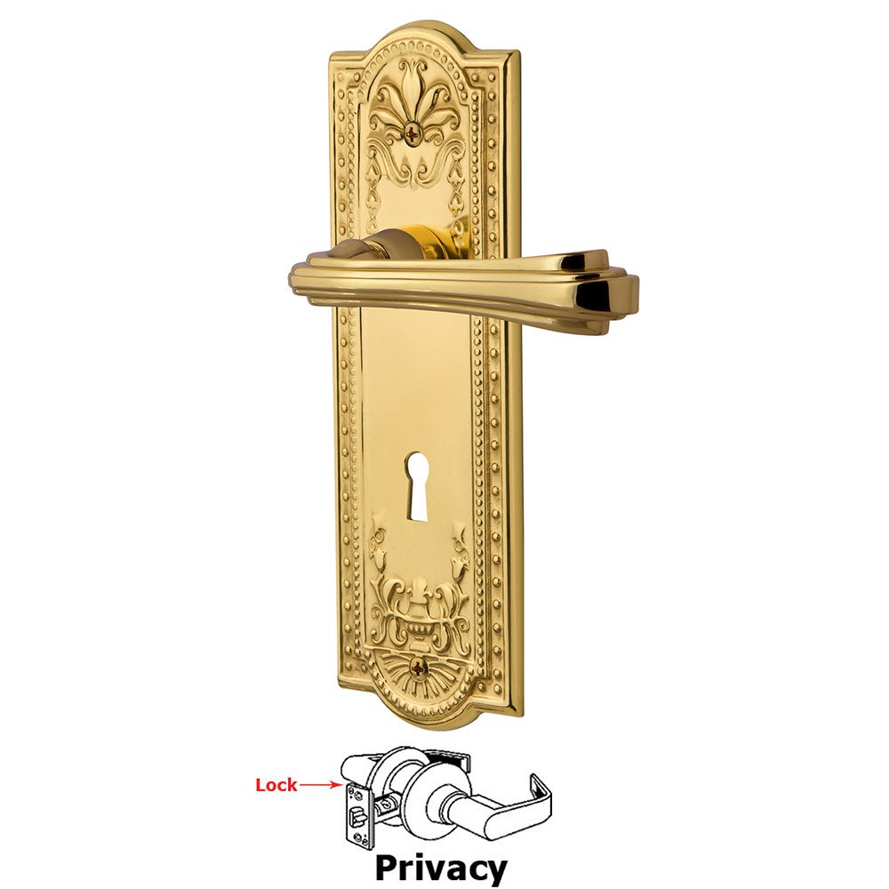 Meadows Plate Privacy with Keyhole and  Fleur Lever in Unlacquered Brass