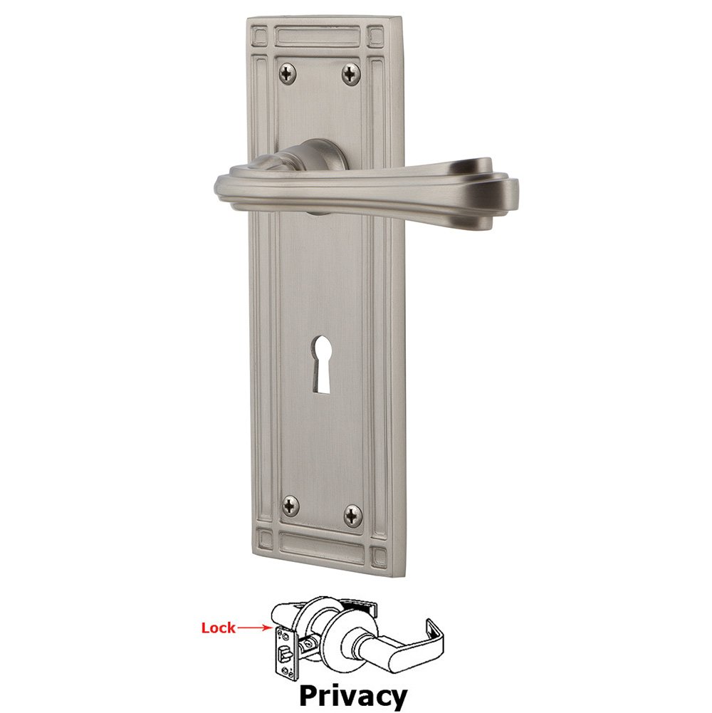 Mission Plate Privacy with Keyhole and  Fleur Lever in Satin Nickel