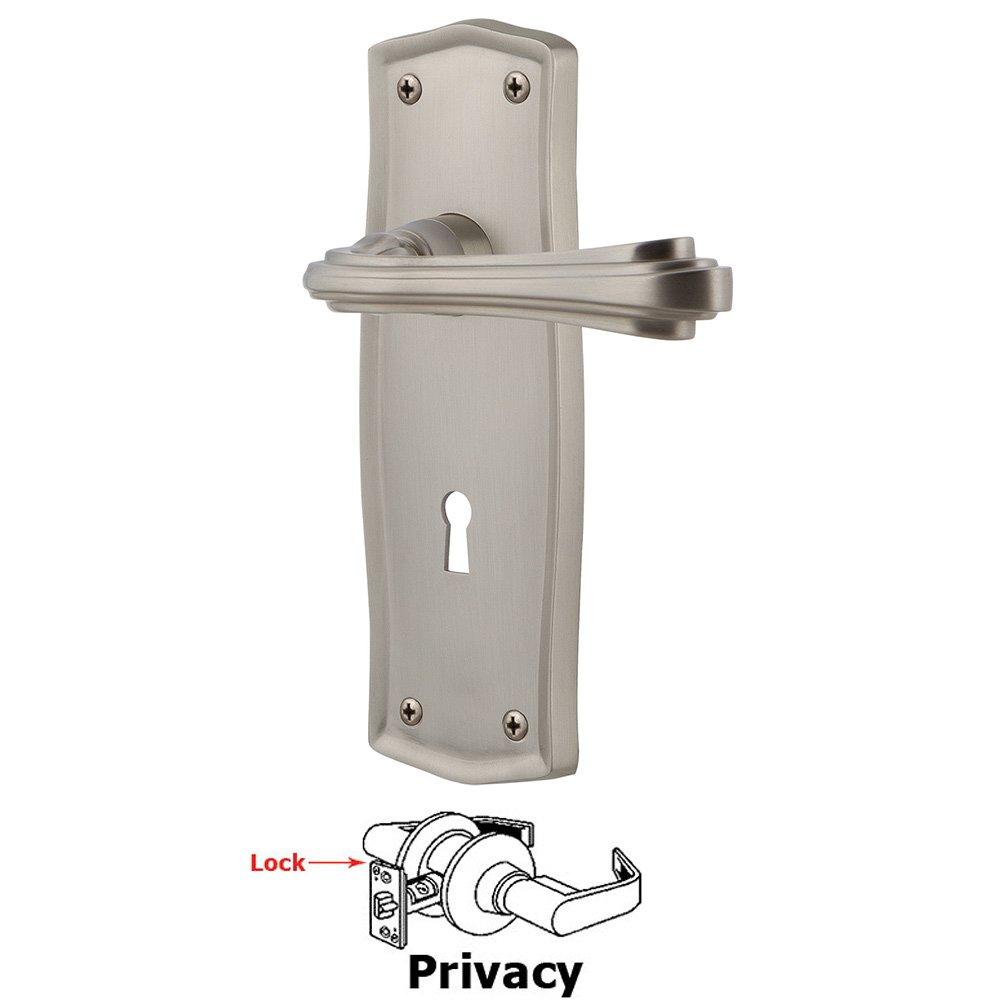 Prairie Plate Privacy with Keyhole and  Fleur Lever in Satin Nickel