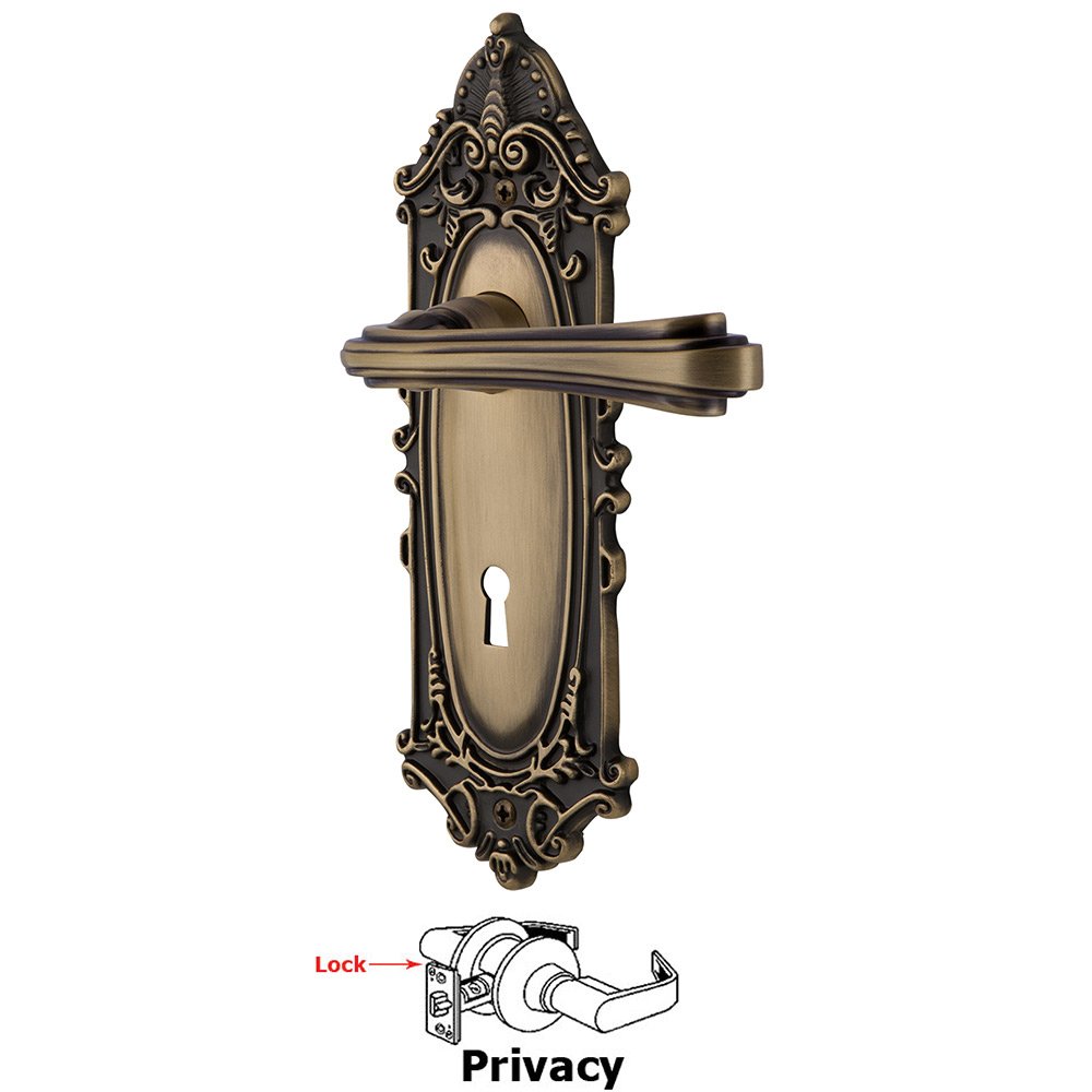 Victorian Plate Privacy with Keyhole and  Fleur Lever in Antique Brass
