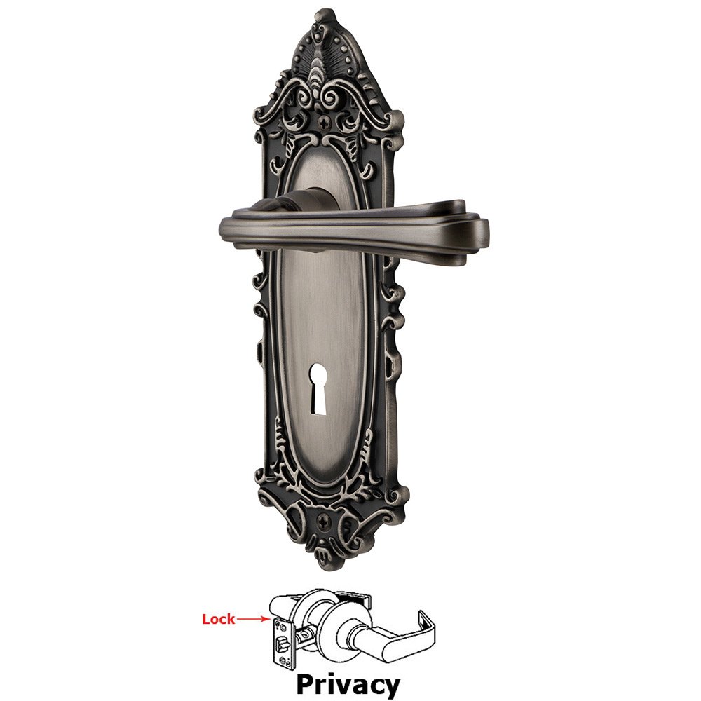 Victorian Plate Privacy with Keyhole and  Fleur Lever in Antique Pewter