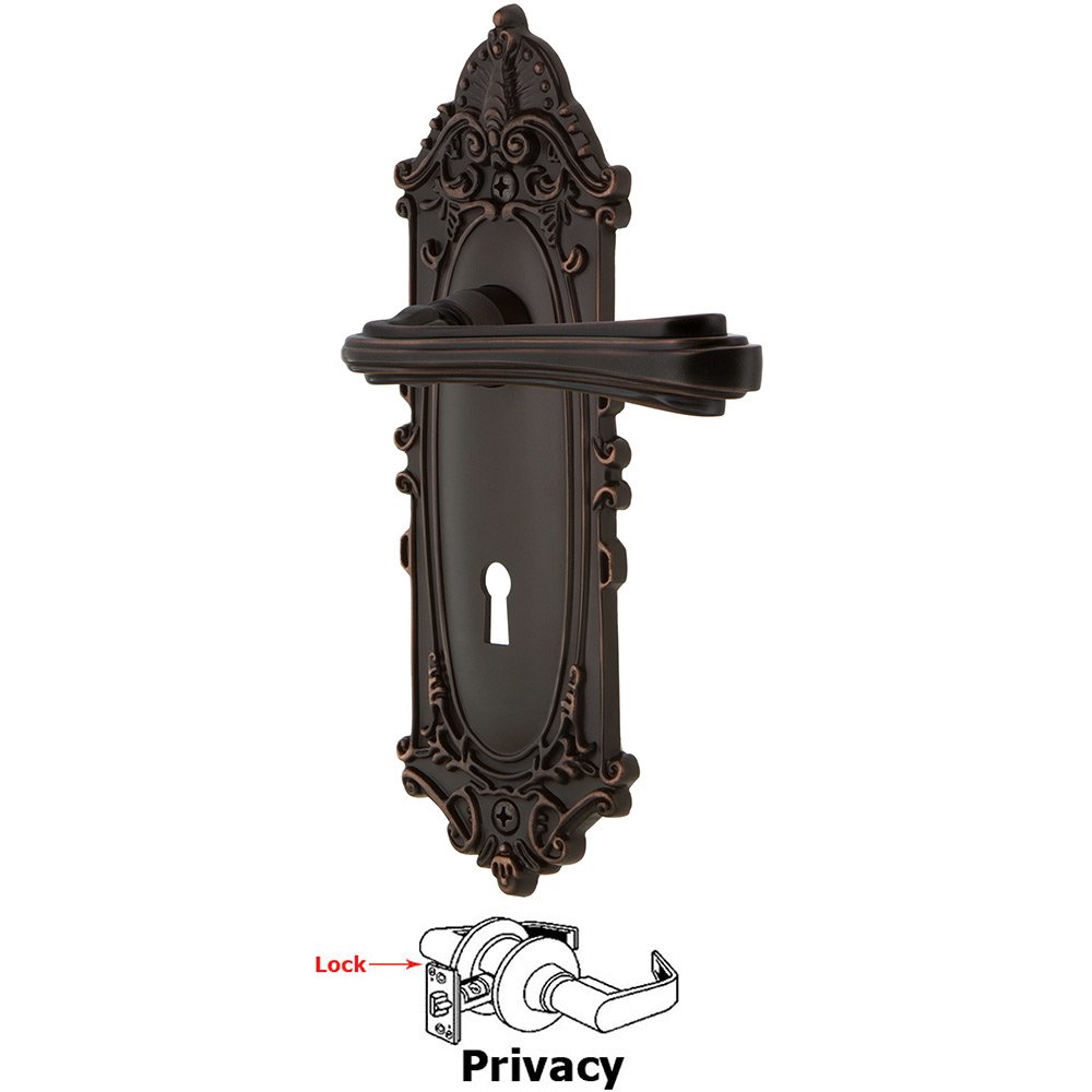 Victorian Plate Privacy with Keyhole and  Fleur Lever in Timeless Bronze