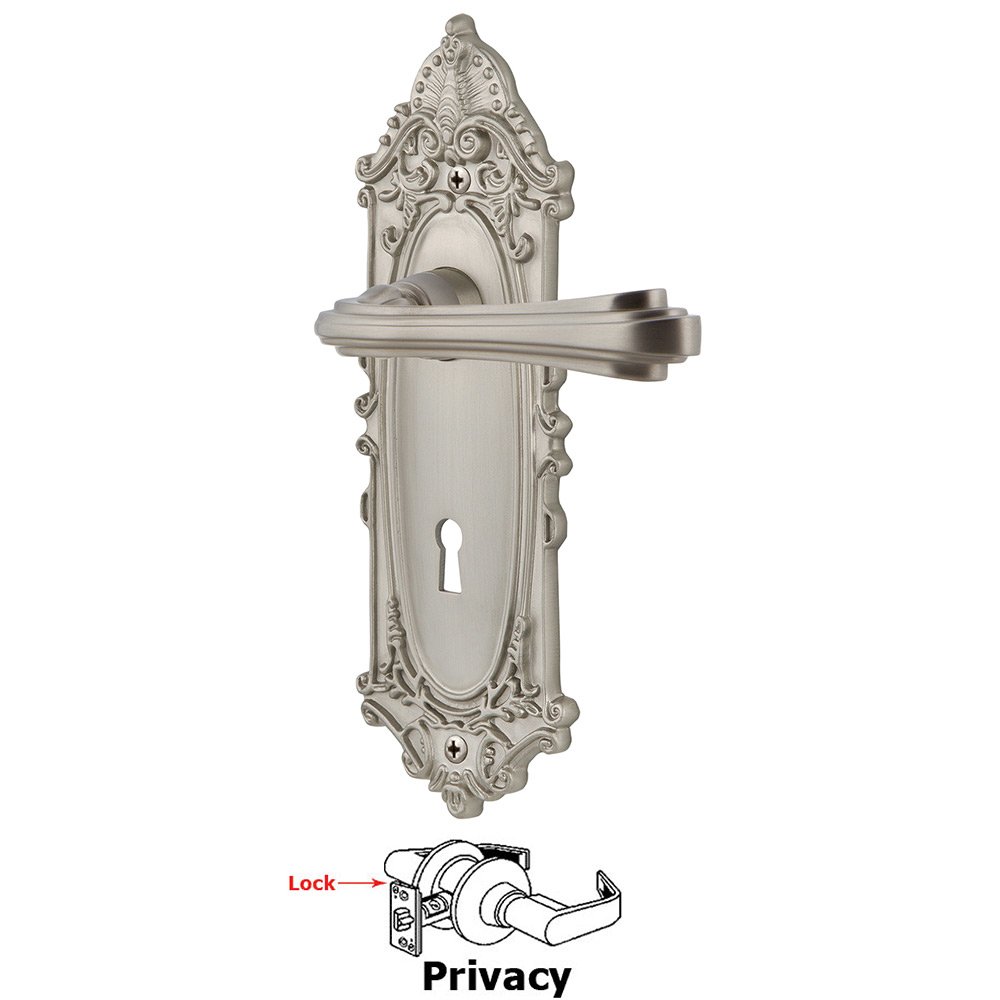 Victorian Plate Privacy with Keyhole and  Fleur Lever in Satin Nickel