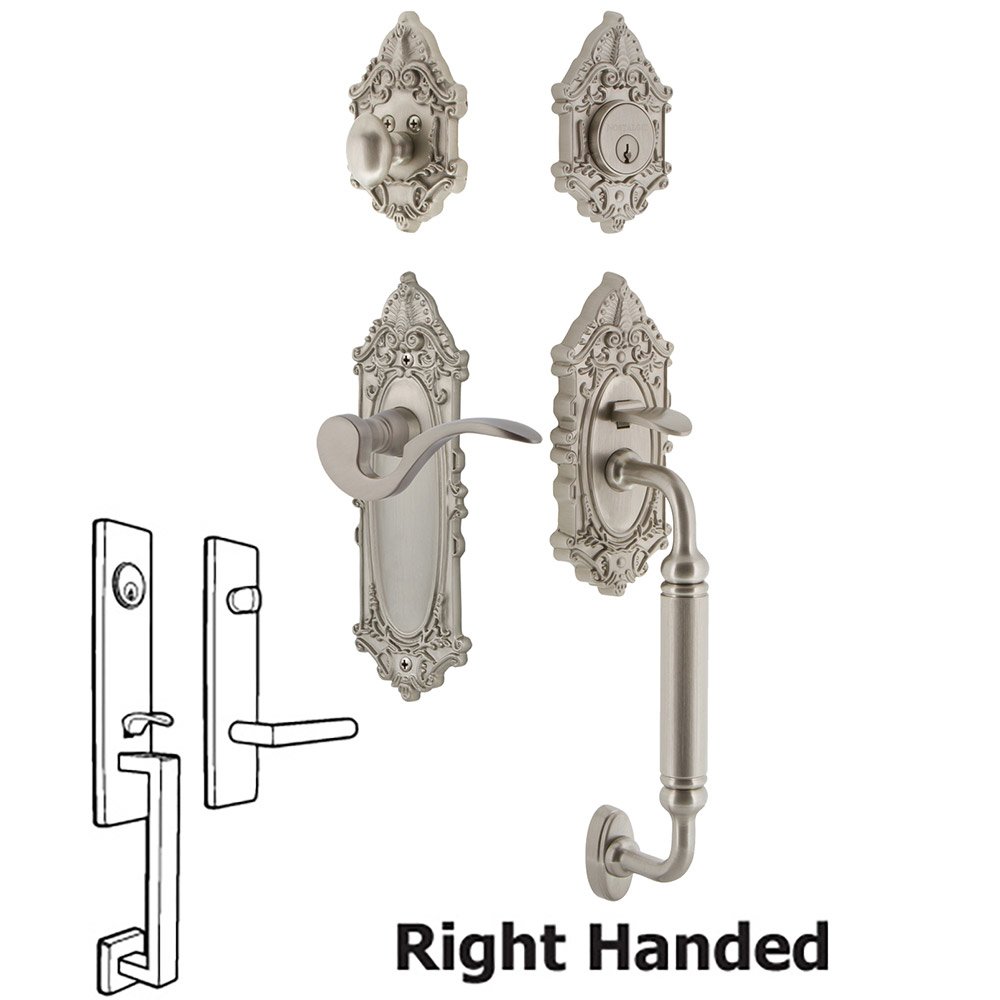 Victorian Plate With C Grip And Manor Lever in Satin Nickel