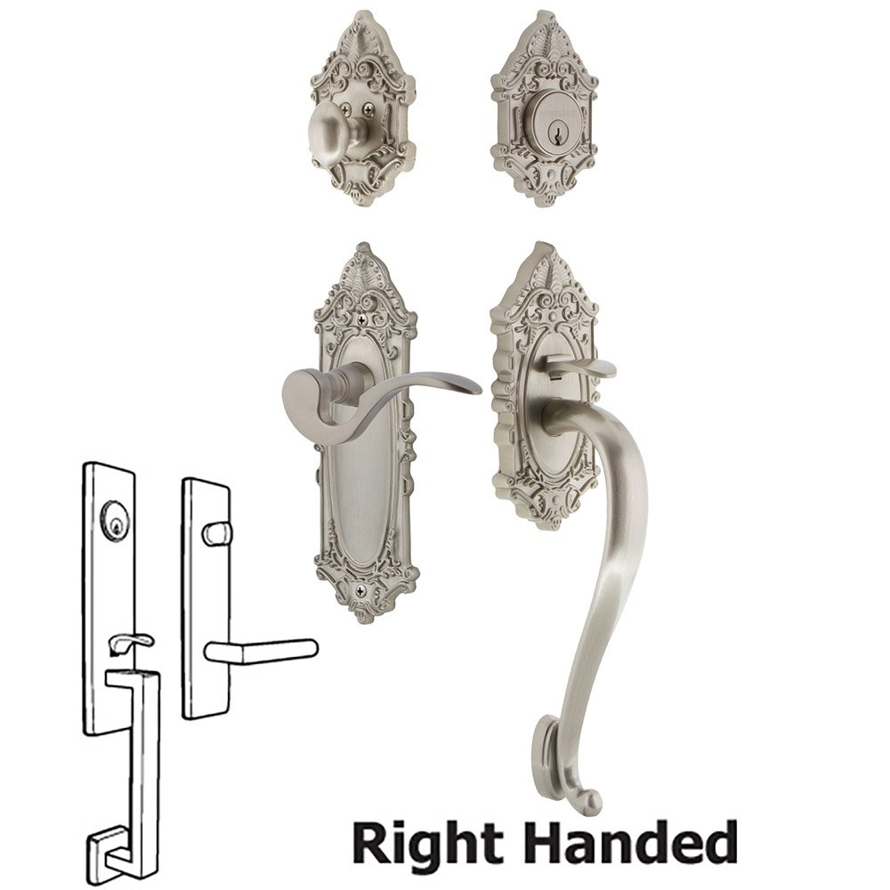Victorian Plate With S Grip And Manor Lever in Satin Nickel