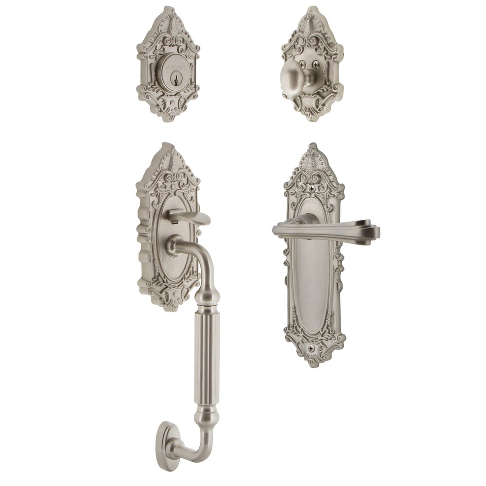 Victorian Plate With F Grip And Fleur Lever in Satin Nickel 
