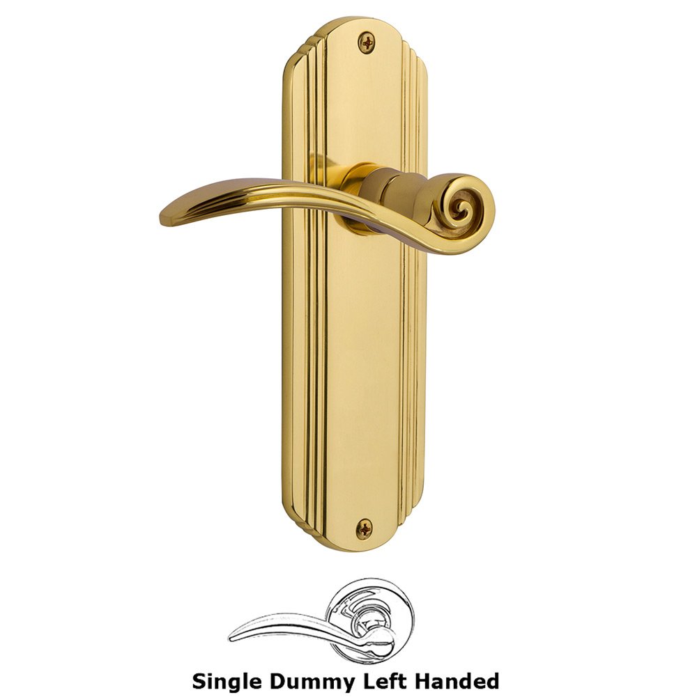 Deco Plate Single Dummy Left Handed Swan Lever in Polished Brass