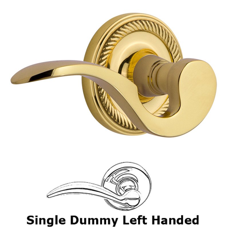 Rope Rose Single Dummy Left Handed Manor Lever in Polished Brass