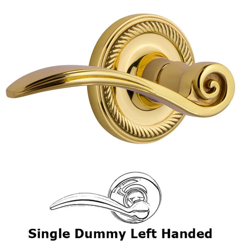 Rope Rose Single Dummy Left Handed Swan Lever in Unlacquered Brass