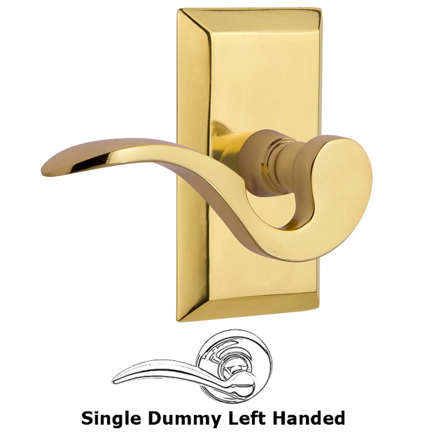 Studio Plate Single Dummy Left Handed Manor Lever in Polished Brass