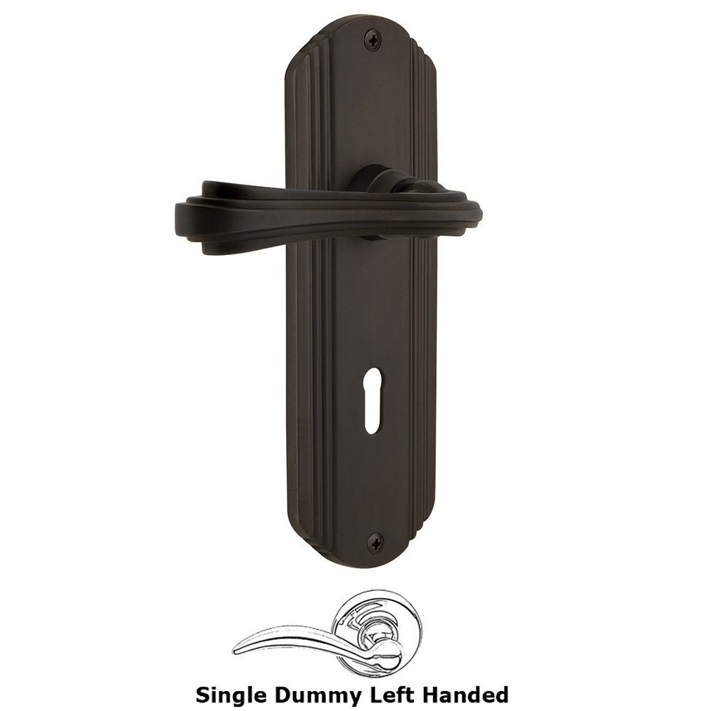 Deco Plate Single Dummy with Keyhole Left Handed Fleur Lever in Oil-Rubbed Bronze