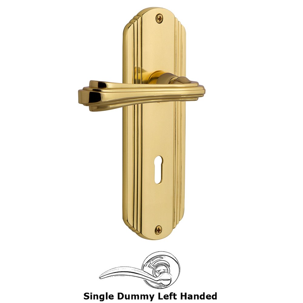 Deco Plate Single Dummy with Keyhole Left Handed Fleur Lever in Polished Brass