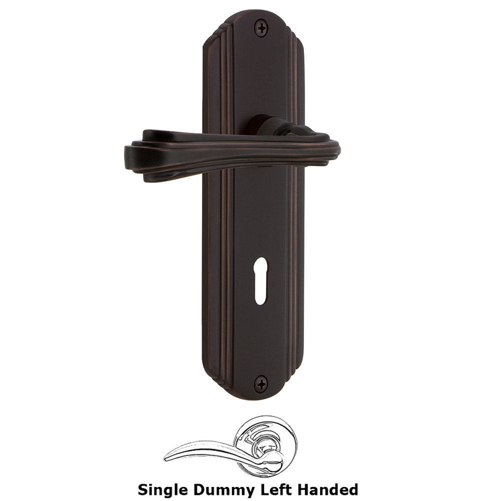 Deco Plate Single Dummy with Keyhole Left Handed Fleur Lever in Timeless Bronze