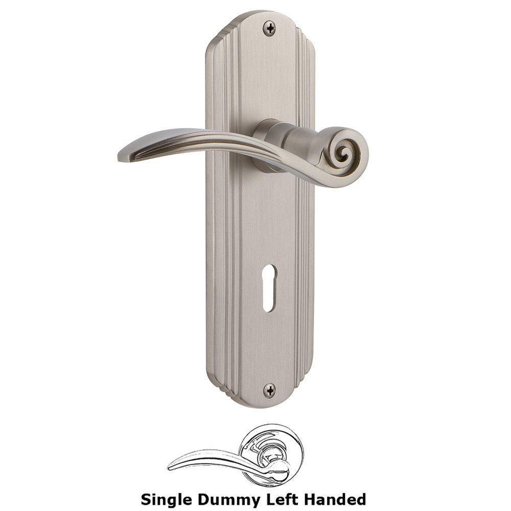 Deco Plate Single Dummy with Keyhole Left Handed Swan Lever in Satin Nickel