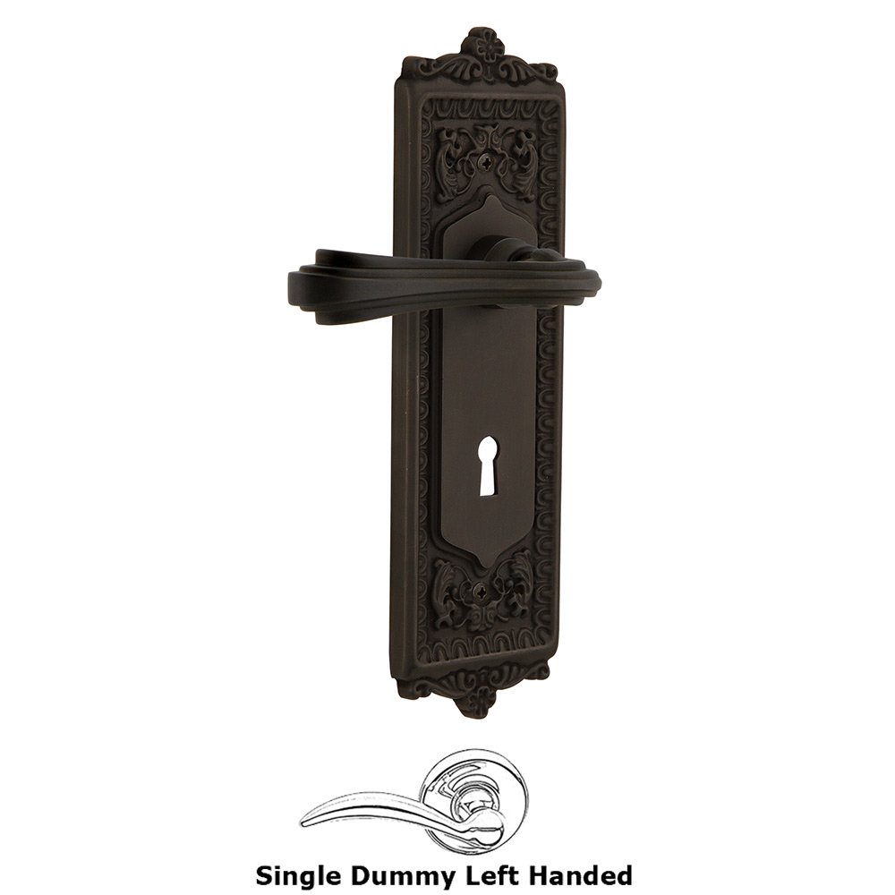 Egg & Dart Plate Single Dummy with Keyhole Left Handed Fleur Lever in Oil-Rubbed Bronze