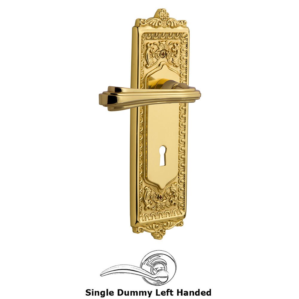 Egg & Dart Plate Single Dummy with Keyhole Left Handed Fleur Lever in Unlacquered Brass