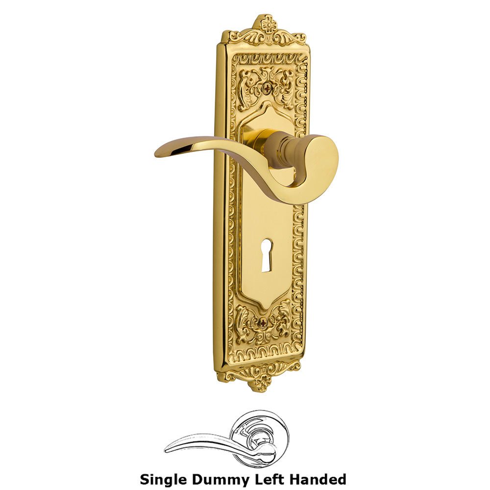 Egg & Dart Plate Single Dummy with Keyhole Left Handed Manor Lever in Unlacquered Brass