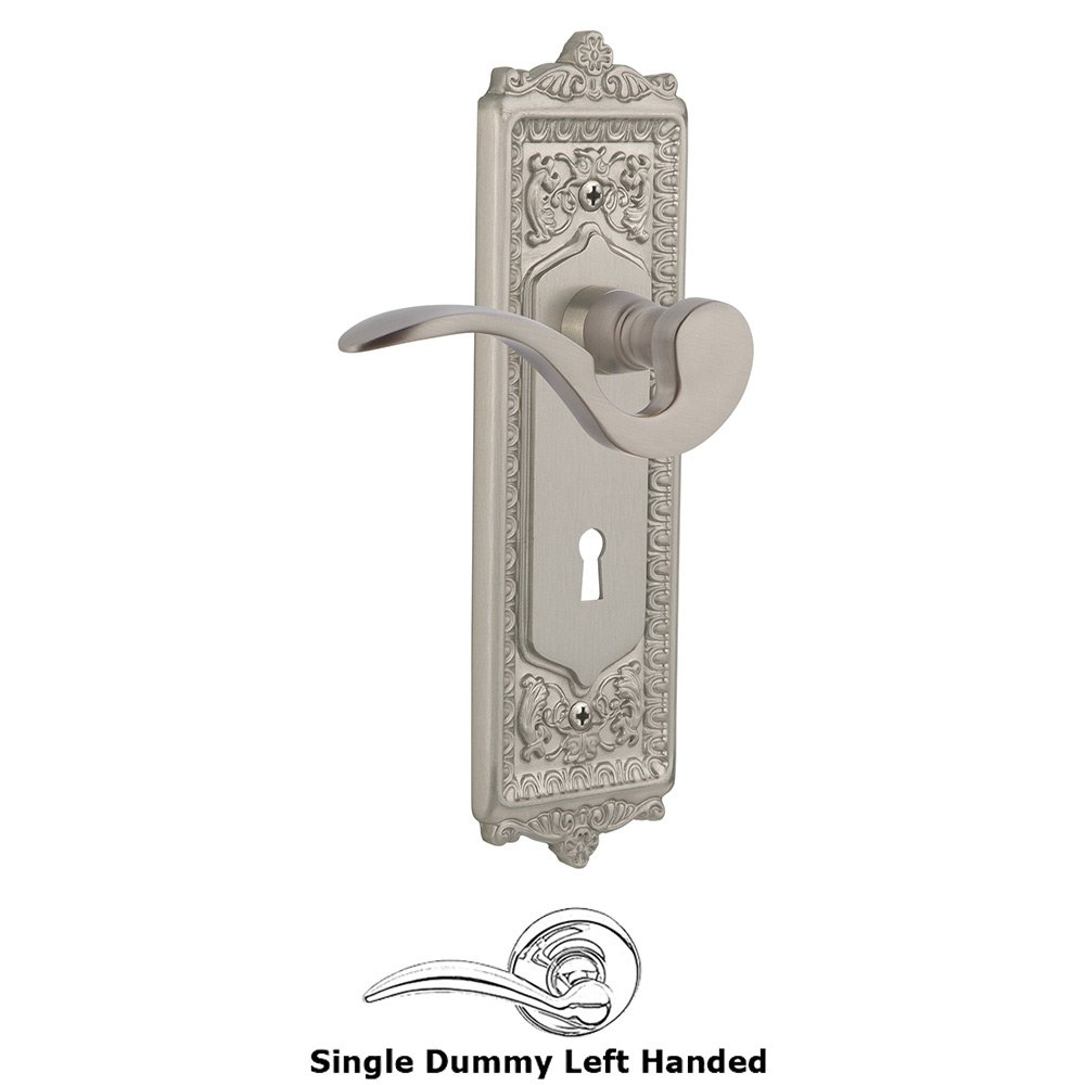 Egg & Dart Plate Single Dummy with Keyhole Left Handed Manor Lever in Satin Nickel