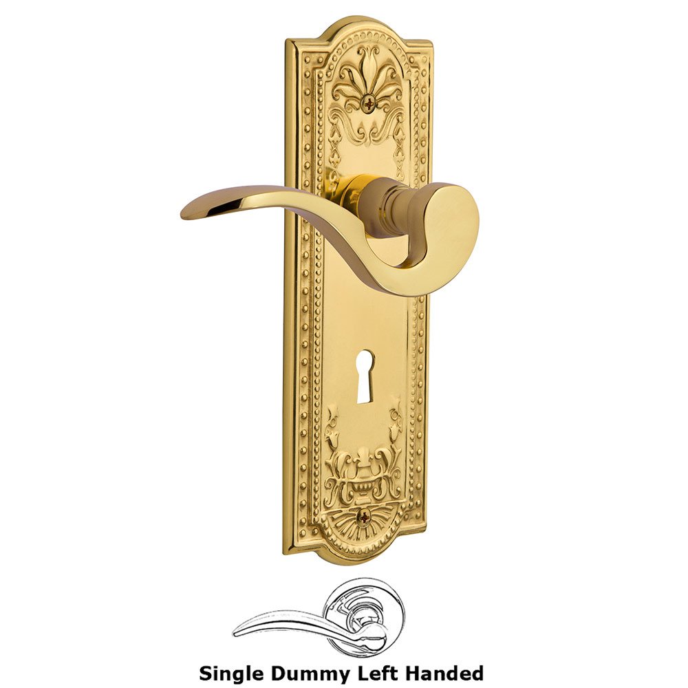 Meadows Plate Single Dummy with Keyhole Left Handed Manor Lever in Polished Brass