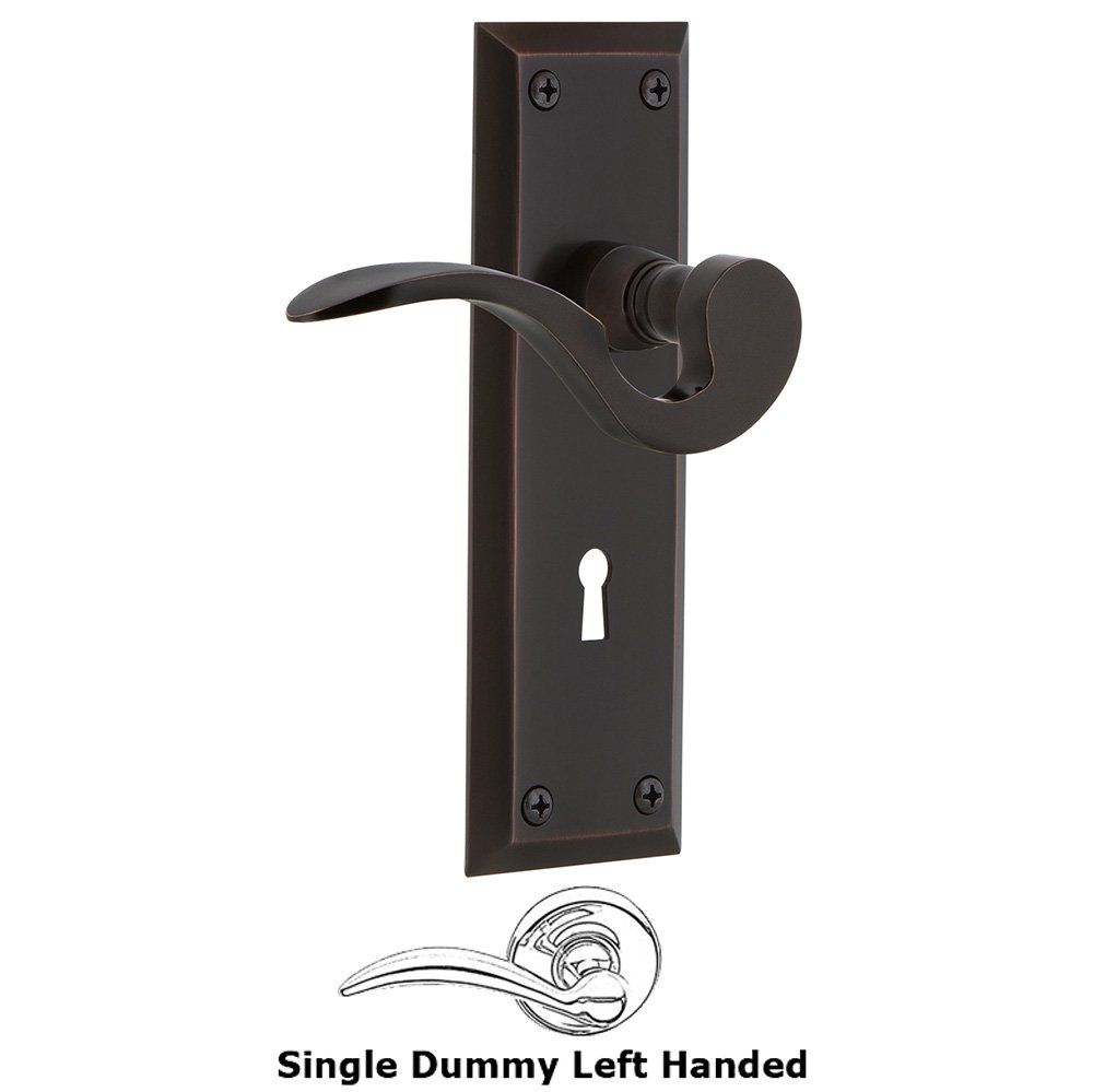 New York Plate Single Dummy with Keyhole Left Handed Manor Lever in Timeless Bronze