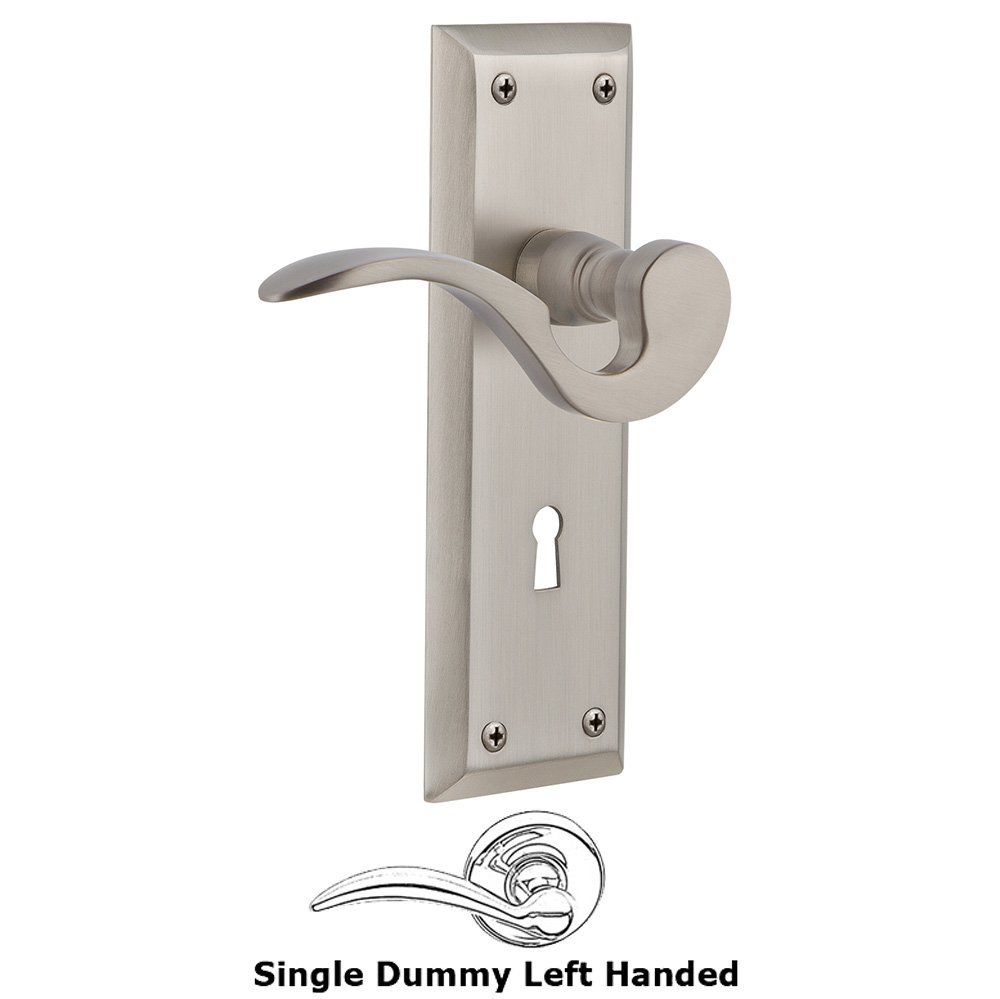 New York Plate Single Dummy with Keyhole Left Handed Manor Lever in Satin Nickel