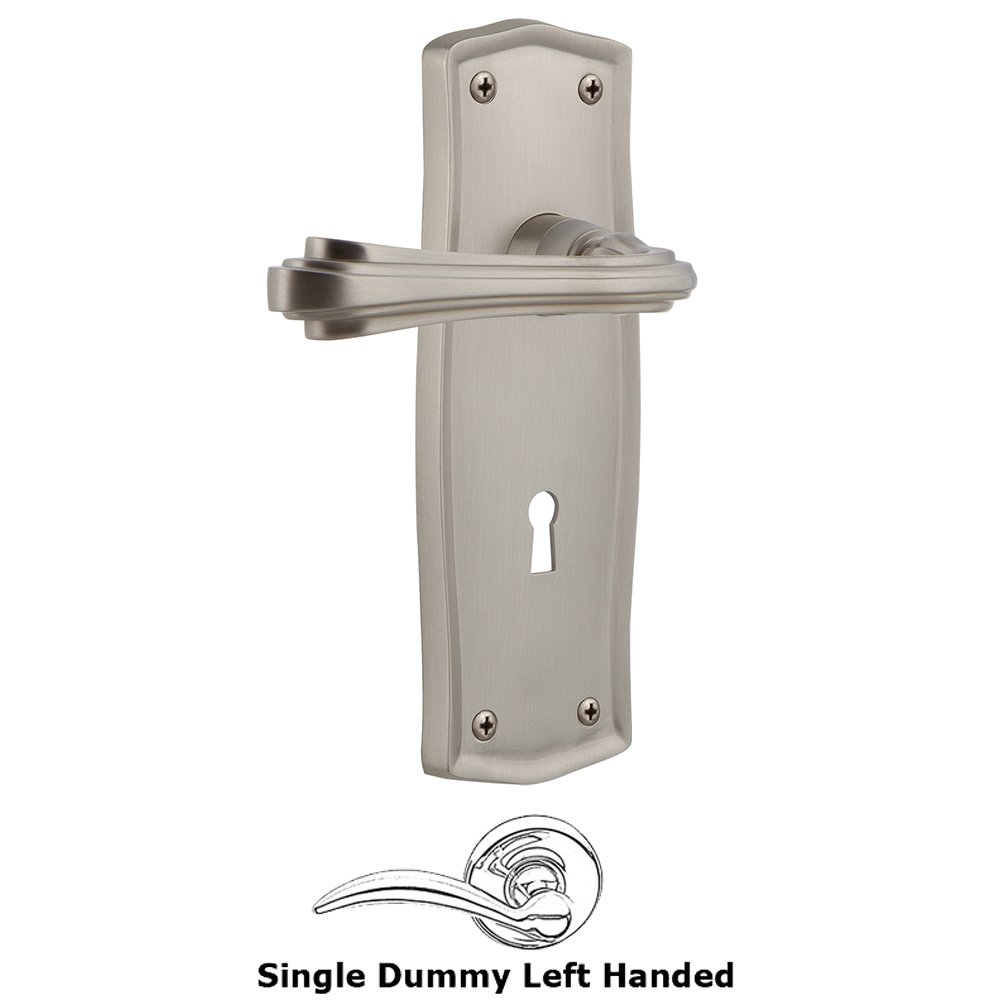 Prairie Plate Single Dummy with Keyhole Left Handed Fleur Lever in Satin Nickel