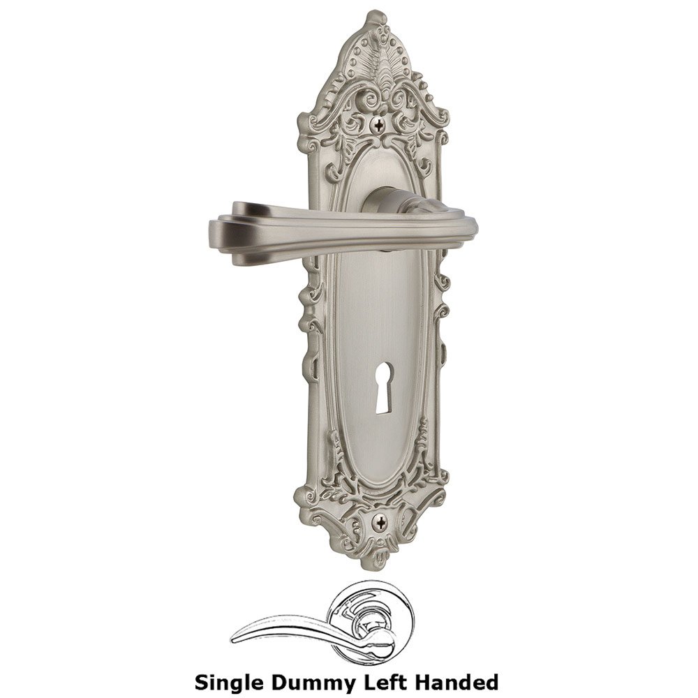 Victorian Plate Single Dummy with Keyhole Left Handed Fleur Lever in Satin Nickel