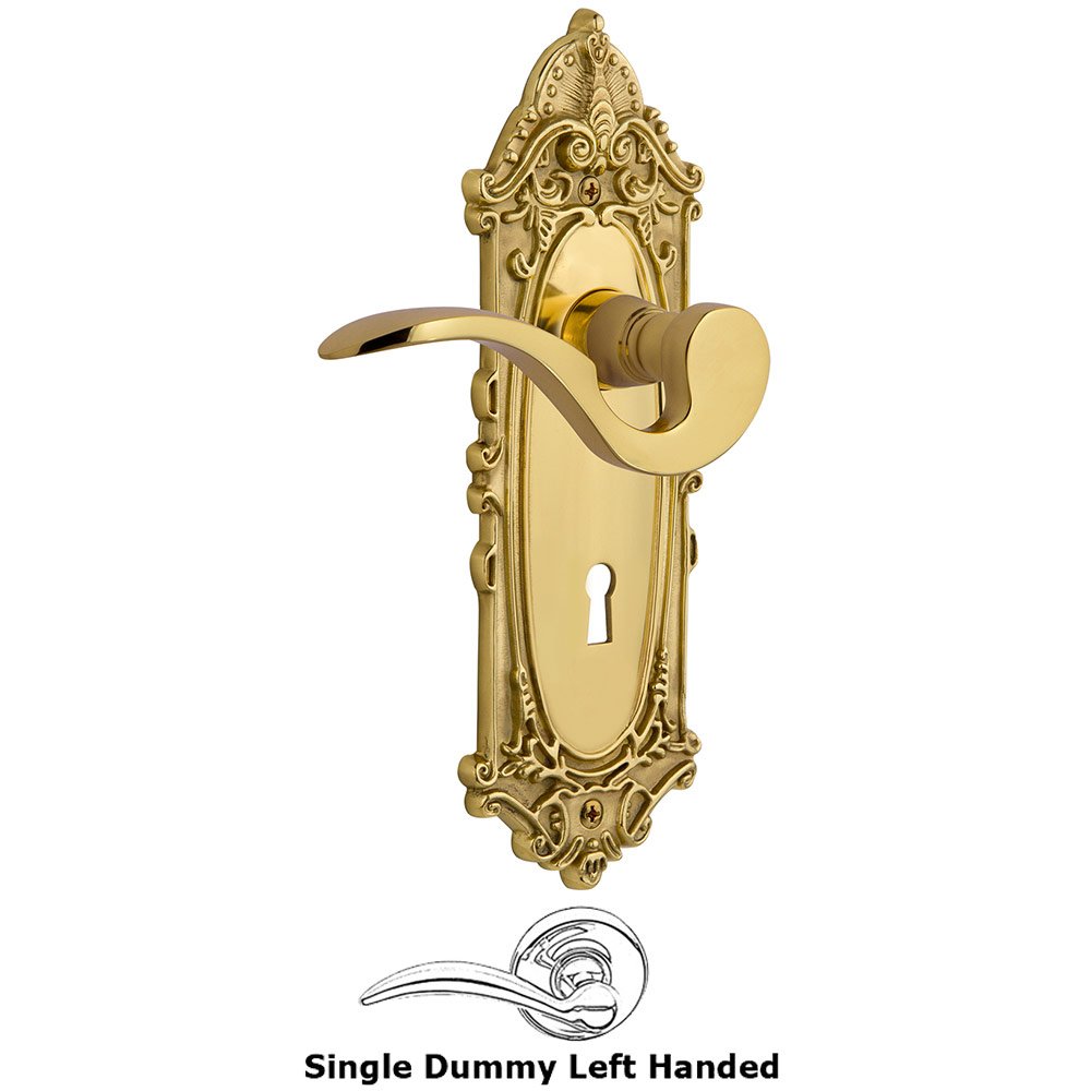 Victorian Plate Single Dummy with Keyhole Left Handed Manor Lever in Polished Brass