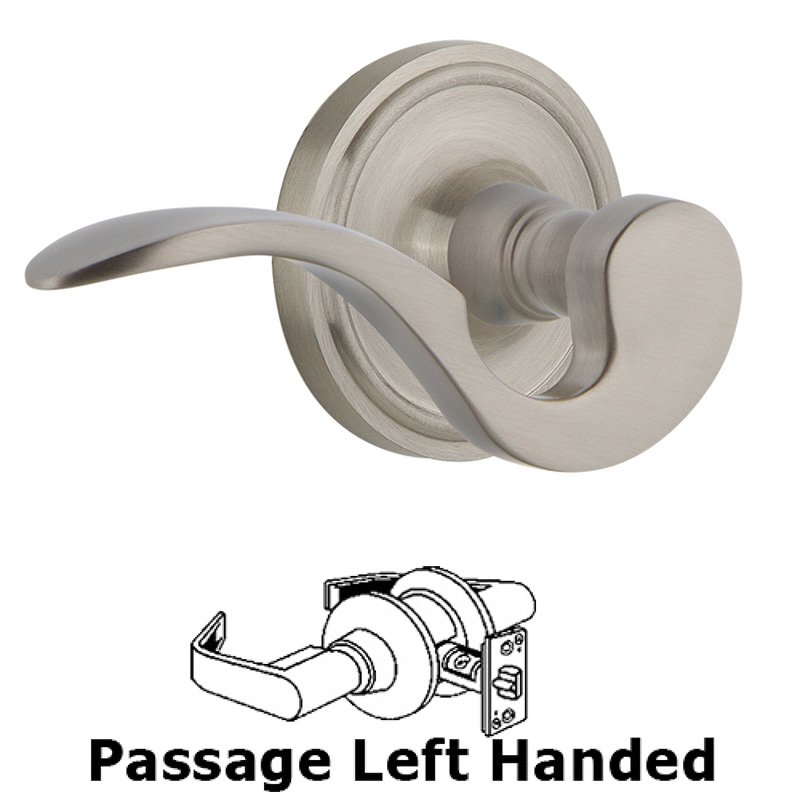 Classic Rose Passage Left Handed Manor Lever in Satin Nickel