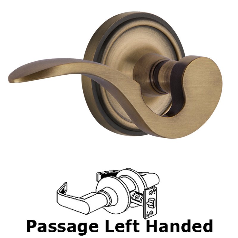 Classic Rose Passage Left Handed Manor Lever in Antique Brass