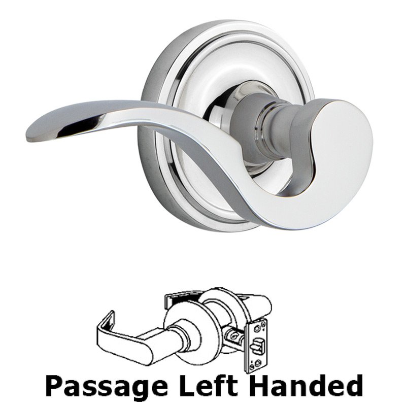 Classic Rose Passage Left Handed Manor Lever in Bright Chrome