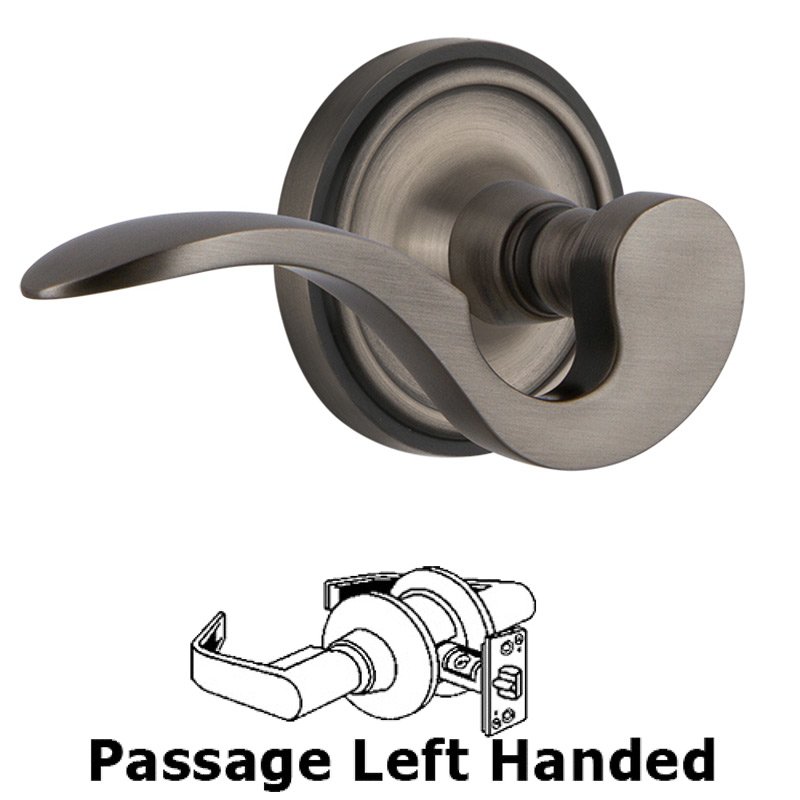 Classic Rose Passage Left Handed Manor Lever in Antique Pewter
