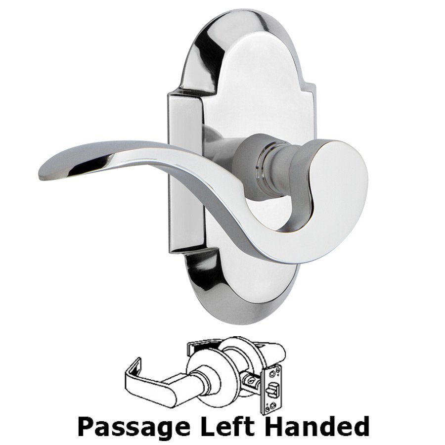 Cottage Plate Passage Left Handed Manor Lever in Bright Chrome