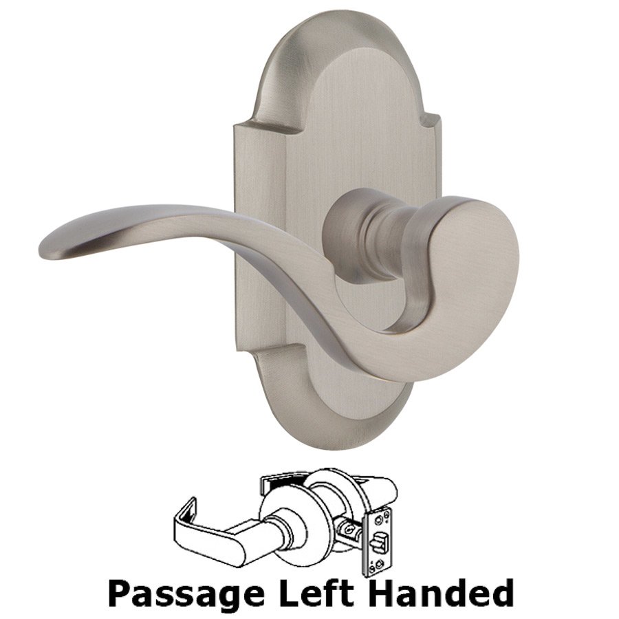 Cottage Plate Passage Left Handed Manor Lever in Satin Nickel
