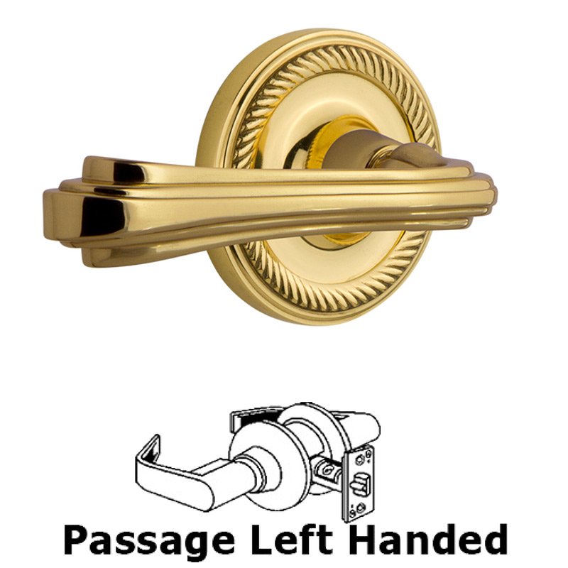 Rope Rose Passage Left Handed Fleur Lever in Unlacquered Brass